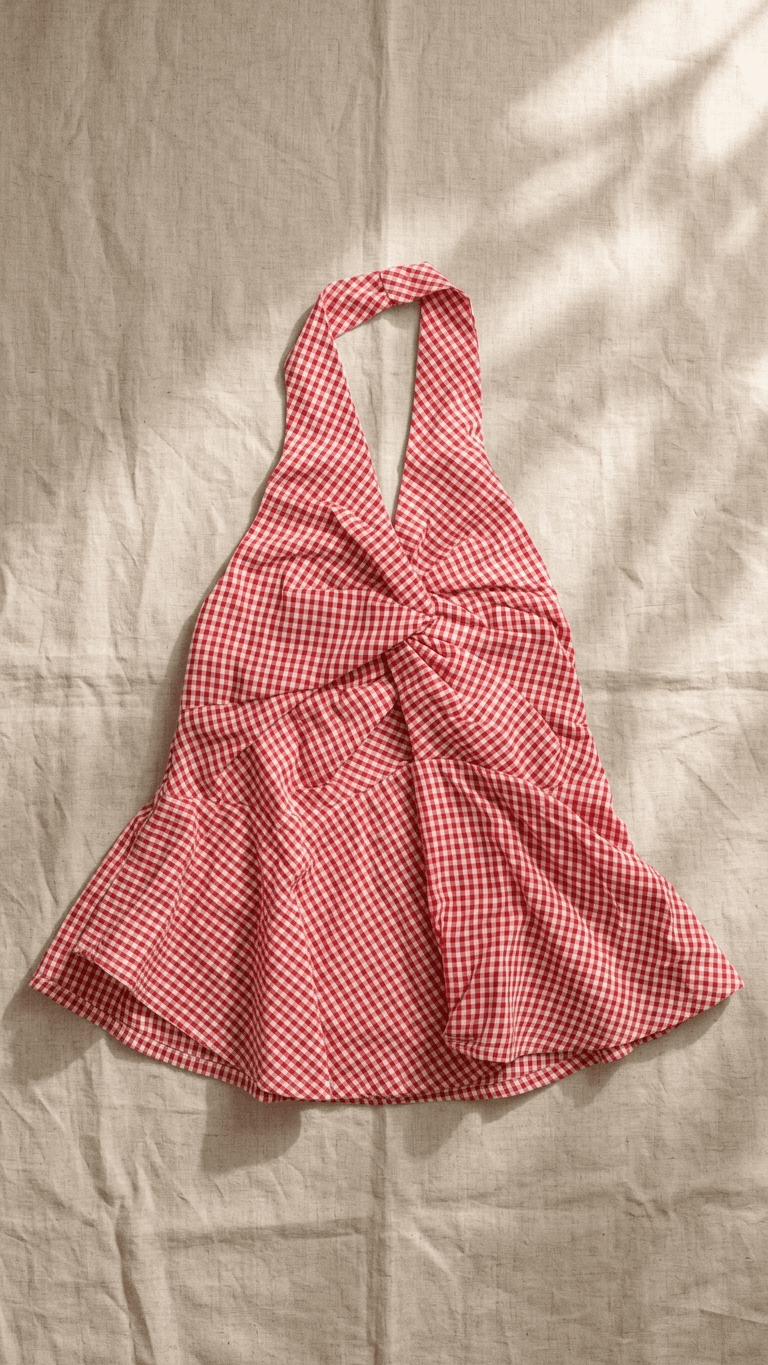 Red Checked Halter Neck Tops