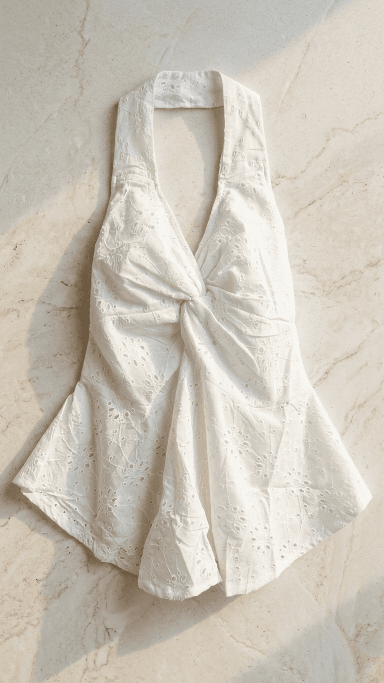 White Chikankari Halter Neck Tops