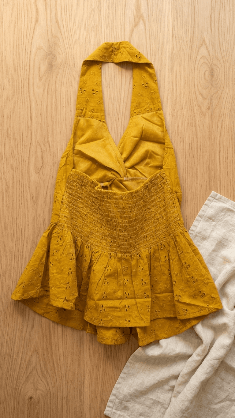 Mustard Chikankari Halter Neck Tops