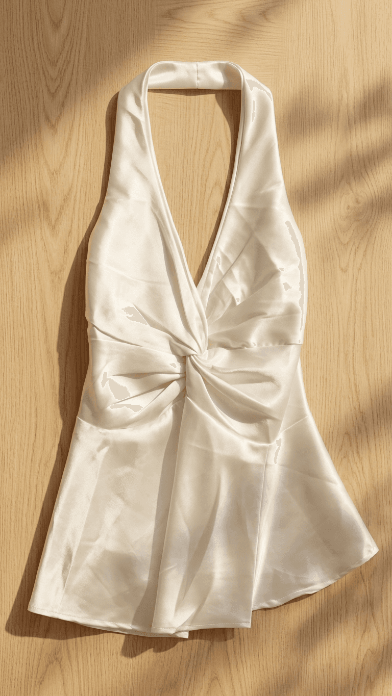White Satin Halter Neck Tops