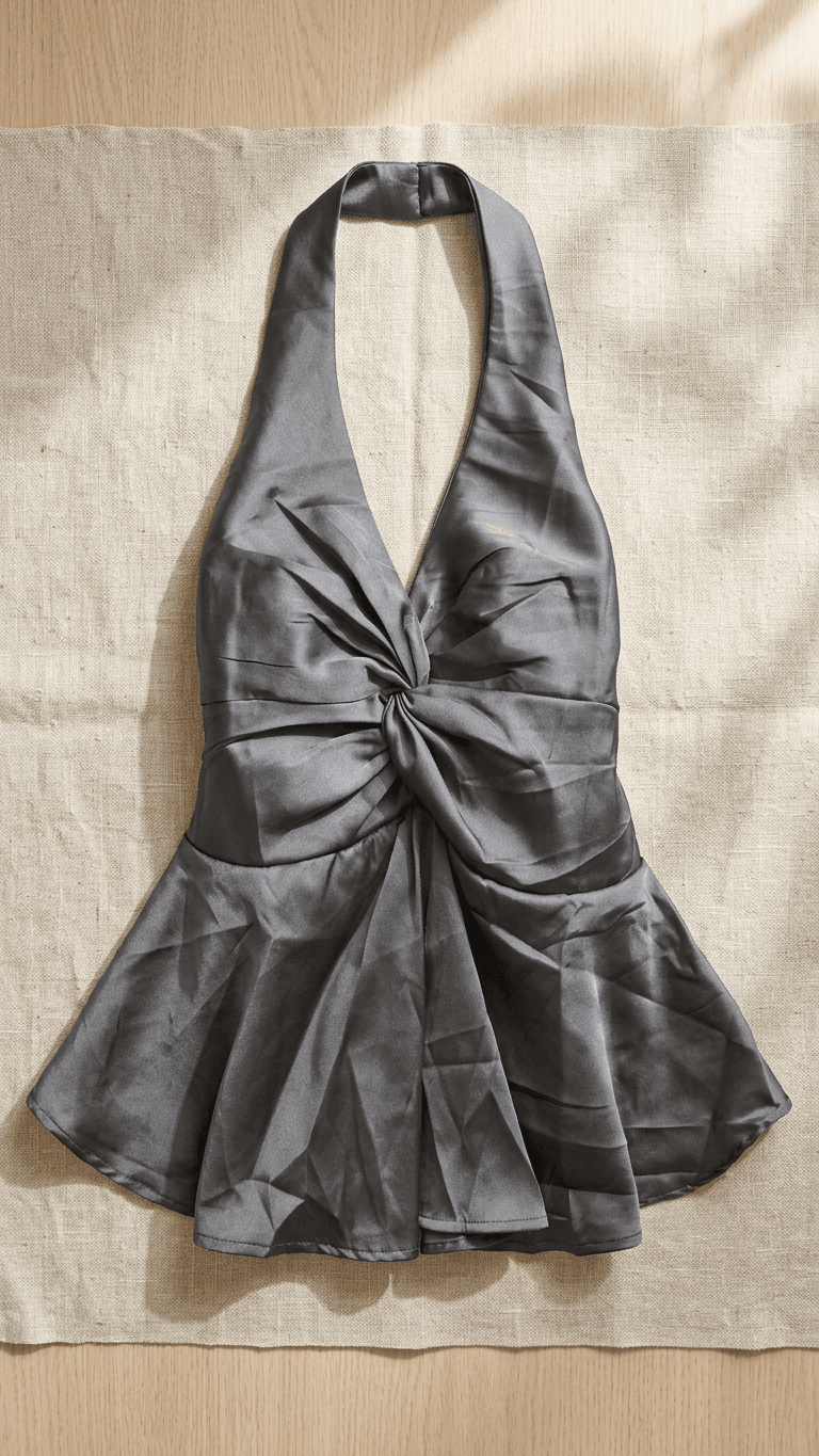 Elephant Grey Satin Halter Neck Tops
