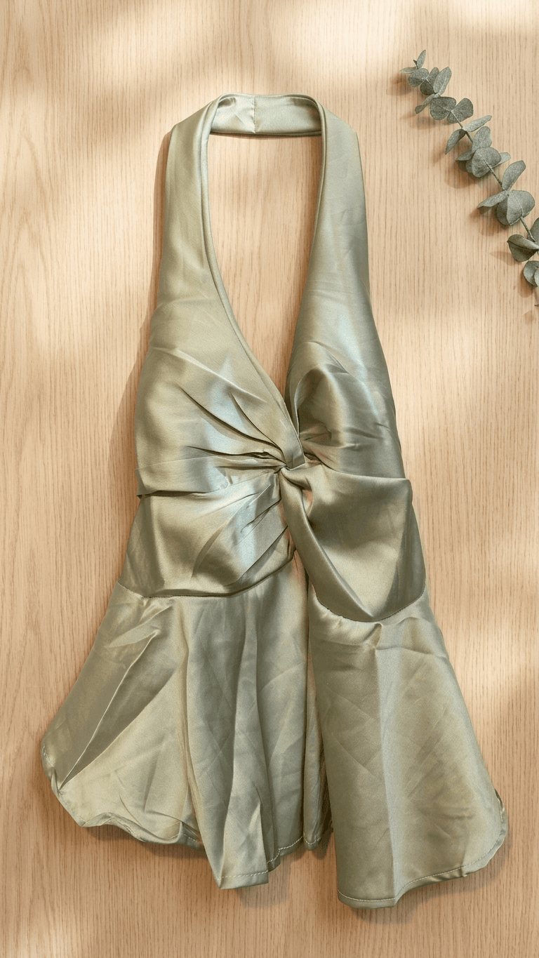 Green Satin Halter Neck Tops
