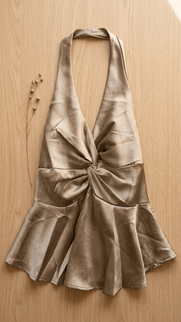 Brown Satin Halter Neck Tops
